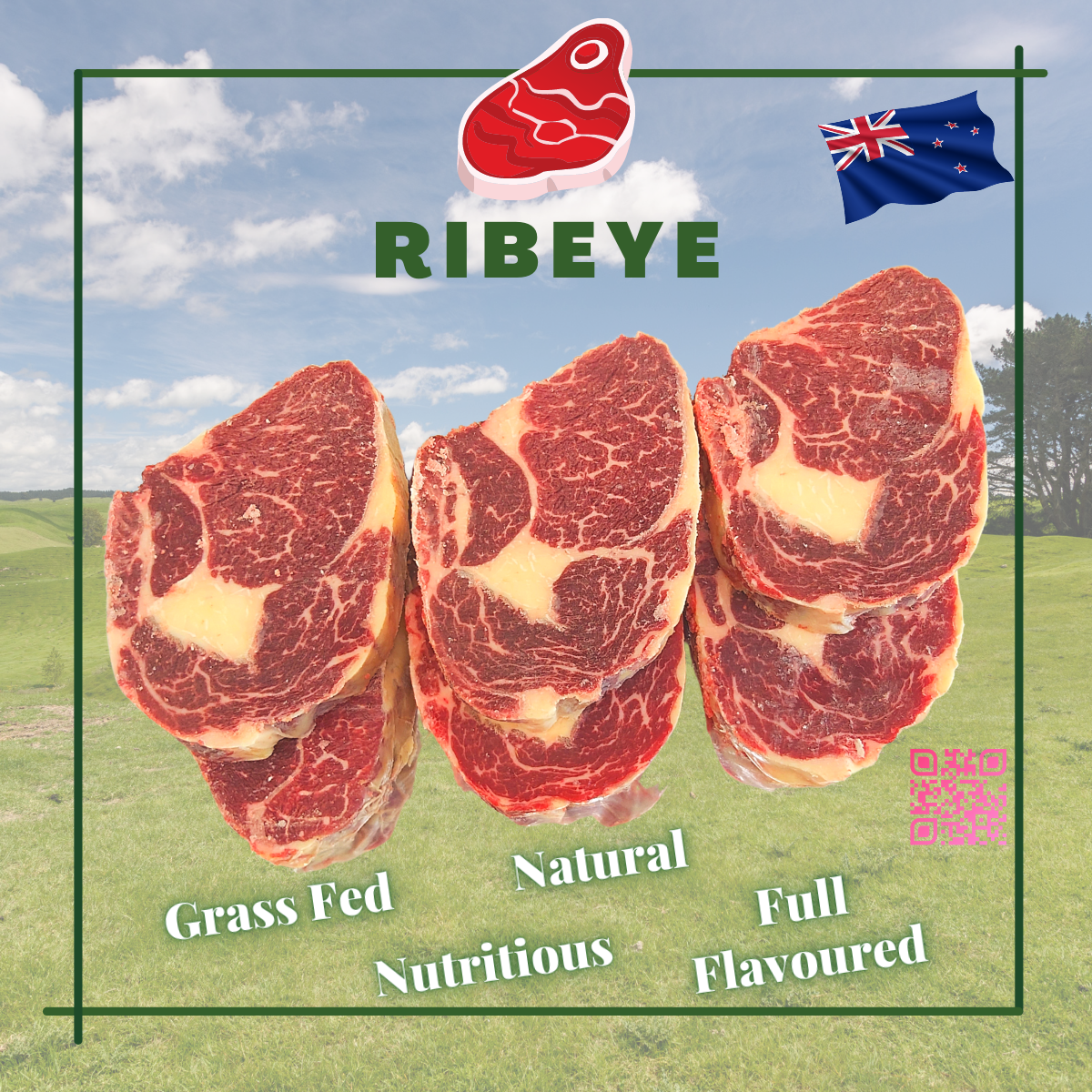 New Zealand Top Grade Grass Fed Beef Ribeye Steaks (2 pcs)