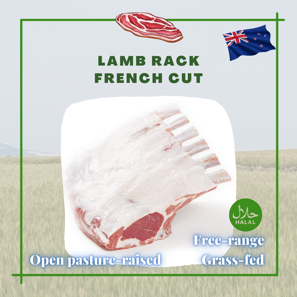 New Zealand Grass Fed Lamb Rack French Cut (16 ribs per pack)