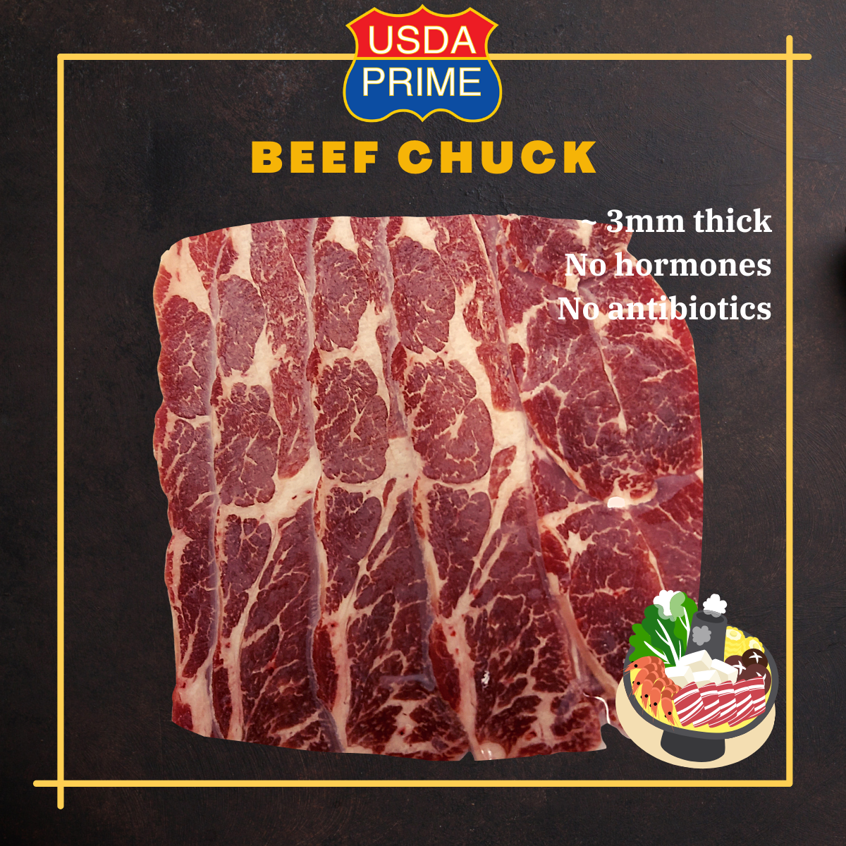 US IBP Prime Beef Chuck Slices 3mm thick (~300g)